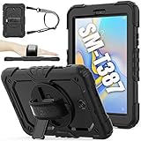 Galaxy Tab A 8.0 T387 Case [ONLY T387 ], Three Layer Hybrid Drop Protection Case with [360 Rotating Stand] Hand Strap &[Screen protector] for Samsung Galaxy Tab A 8.0 Model SM-T387 (2018) - Black