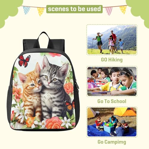 Cats Roses Floral White Kids Backpack for Boys Girls Lightweight Travel Daypack Rucksack for Students School3