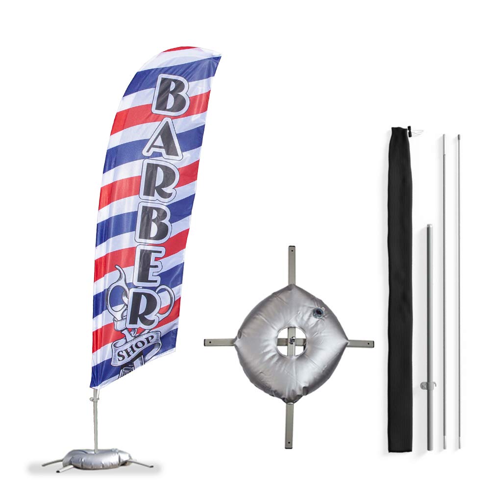 Vispronet Barber Shop Small Feather Flag Kit with Cross Base – Stands about 8.2ft Tall – Great for Businesses, Storefronts, Job Fairs, and Festivals –
