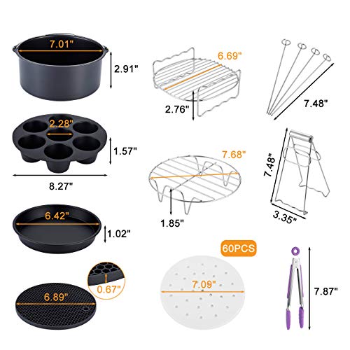 WarmHut 11-Piece Air Fryer Accessories Kit 7 Inch with 60Pcs Non-Stick Air Fryer Parchment Liners, Compatible with Ninja Power Phillips Gowise, Fit all 3.2QT - 5.8QT