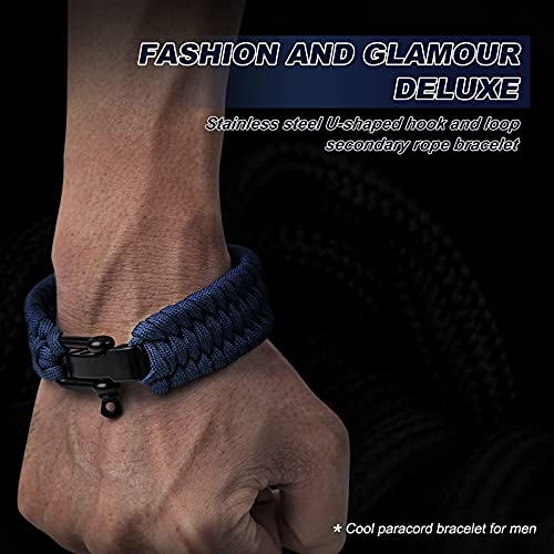 Oadnfa Survival Bracelet,Tactical Paracord Bracelet With Forged Stainless Steel U-Type Shackle Connection Three-Holes Adjustable,Bearable 550 Lb Disassembled Parachute Rope For Emergency,Pair With Adventurers (Blue) #TOP7