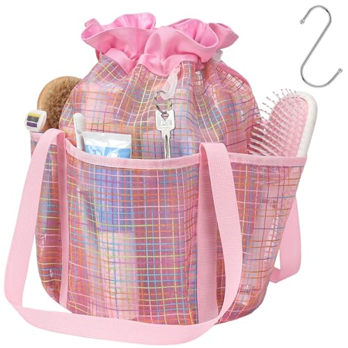Mesh Shower Caddy Portable with Drawstring - 2-Handle Shower Bag for Dorm