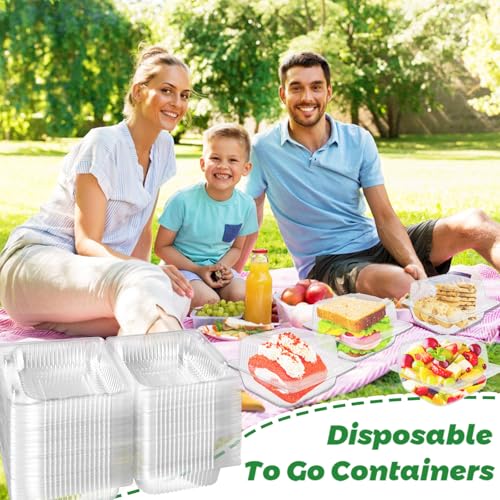 100 Pack Clear Plastic Square Hinged Food Containers,Disposable To Go Container Dessert Clamshell Take Out Tray with Tape for Cookies,Fruits,Salads,Sandwiches,5.3 x 4.7 x 2.7 Inch