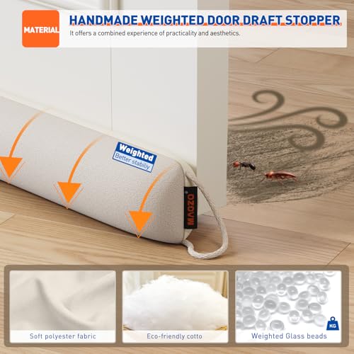 Image of MAGZO Door Draft Stopper, 34 Inch Under Door Draft Blocker Noise Stopper, Weighted Wind Blocker Draft Guard for Bottom of Door, Beige