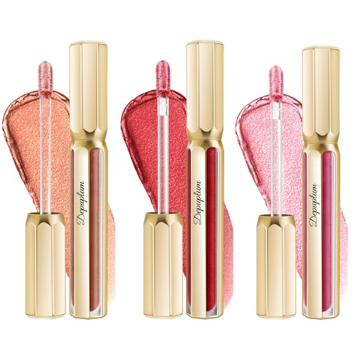 Image of Depuplum 3Pc Metallic Lipstick for Women Dark Red Bronze Pink Lip Gloss