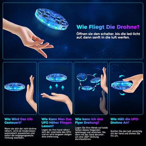 Skeufy Fliegender Ball, Magic Spinner Ball mit RGB Licht, Flying Orb Ball Mini Drohne für Kinder, Hand Controlled Schwebeball Spielzeug Geschenke für Jungen Mädchen 6-12 Jahre (Blau)