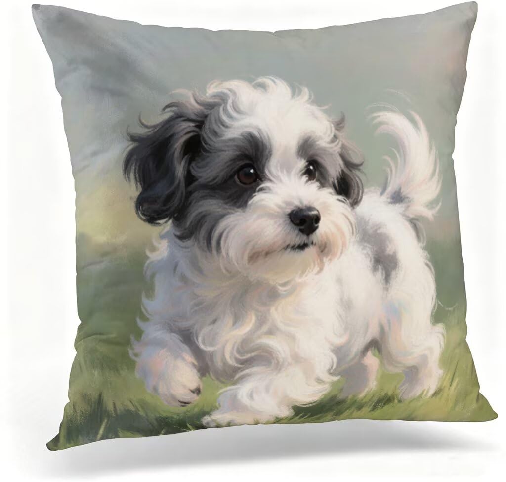 Coussin décoratif chien en lin haut de gamme avec impression recto verso 60x60