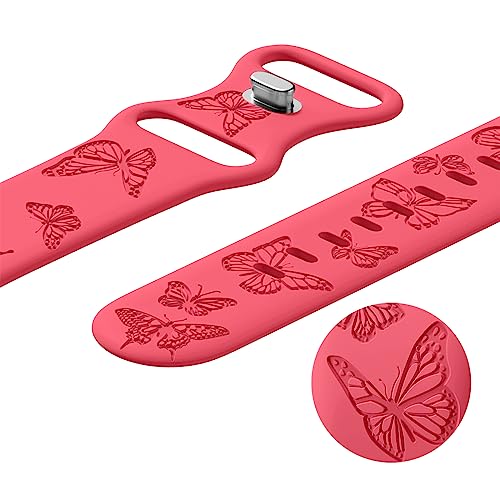 Image of Butterfly Engraved Bands Compatible with Apple Watch Band 41mm 40mm 38mm 49mm 46mm 49mm 46mm 45mm 44mm 42mm Women, Silicone Sport Strap for iWatch Series SE 10 9 8 7 6 5 4 3 2 1 SE Ultra