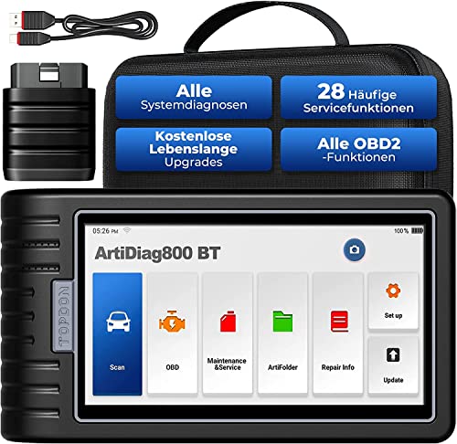 TOPDON ArtiDiag800BT OBD2 - Dispositivo de diagnóstico con Todos los diagnósticos del Sistema y 28 Funciones de Servicio, Dispositivo de diagnóstico para Coche con Bluetooth, Software Gratuito