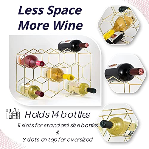 Image of Countertop Wine Rack 14 Bottle Freestanding Modern Metal Wine Rack 3 Tier Tabletop Wine Holder Stand for Cabinet Pantry Wine Bottle Storage No Assembly Required (Silver)