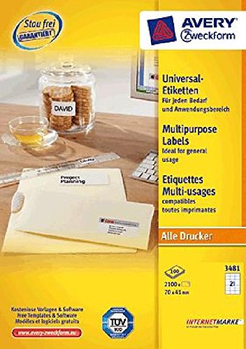 AVERY Zweckform InkJet + Laser + Kopier-Etiketten/3481 weiÃŸ Inhalt 2100 Stück