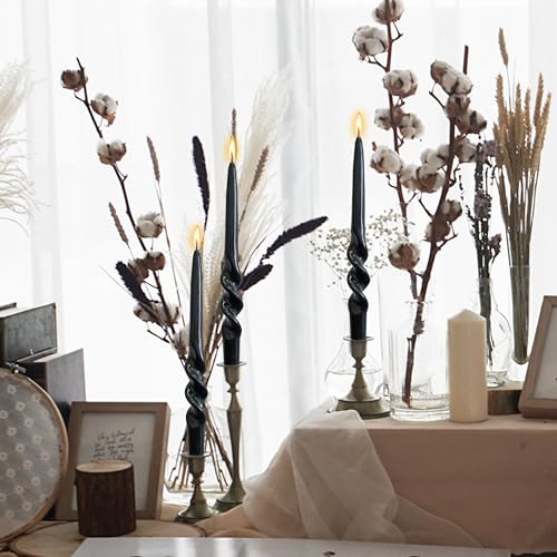 Image of Twisted Taper Candle Smokeless Candles Black Spiral Candlesticks 9.5 Inch Unscented Handmade Long-Lasting Burn Dinner Candles Set for Holiday Wedding Party Seasons Home Decoration