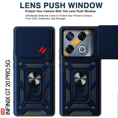 Image of Armor Bumper Back Cover Case for Infinix GT 20 Pro 5G | Rotating Camera Cover, Ring Holder & Kickstand | Heavy Duty & 360 Degree Protection Infinix GT 20 Pro 5G Back Cover (Blue)