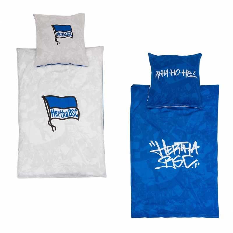 Hertha BSC Berlin Bettwäsche Set ** Fahnenmeer ** in 135 x 200 cm und 80 x 80 cm, Wendebettwäsche, Baumwolle, Reißverschluss