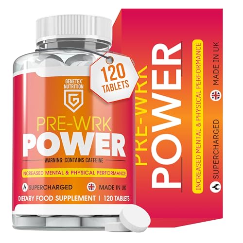 Pre-Wrk Power Tablets for Metabolism & Weight Management Support | 120 Tablets | Supercharged Energy Boost, Natural Strong Caffeine Fat Burner for Men & Women | UK Made | Plant-Based Supplement