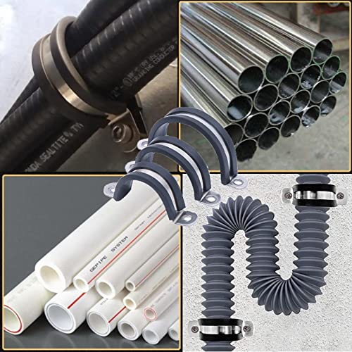 Akihisa 12 Pcs 32Mm Rubber Pipe Strap 304 Stainless Steel Rubber Cushioned Cable Clamp, 2 Hole U-Tube Strap Clamp For Tube, Pipe Or Wire Cord Installation #TOP5