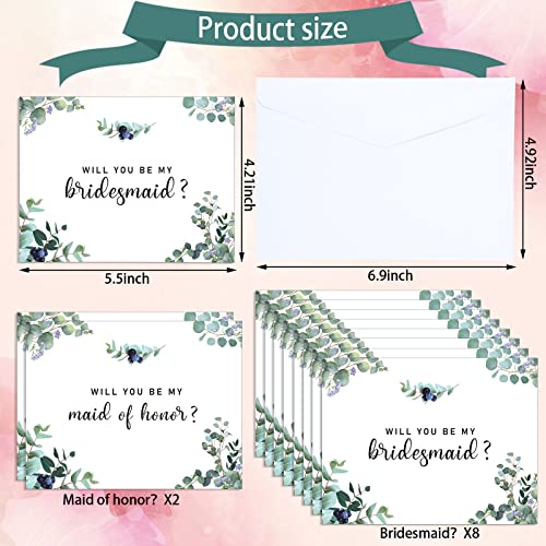 Eersida 10 Packs Will You Be My Bridesmaid Cards Boho Proposal Cards Greenery Maid of Honor Greeting Card Bridesmaid Asking Gifts with Envelopes for Wedding Party (Eucalyptus) — view 2