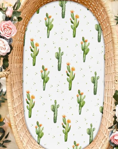 Image of Bassinet Sheets for Baby Girls Boys 2 Pack, Fitted Baby Mattress Sheet for Rectangle, Oval, Hourglass Bassinet Mattress, Breathable Cozy & Universal Fit (Desert Green, Bassinet Sheet)
