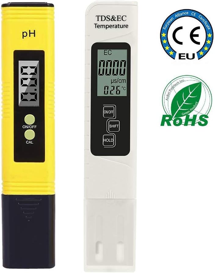 HOPLAZA Digital PH Meter, PH Meter 0.01 PH Water Quality Test with 0-14 PH Measurement Range, TDS PH EC Temperature 2 in 1 Set for Household Drinking Water, Pool, Hydroponics, Aquarium Water (Yellow)