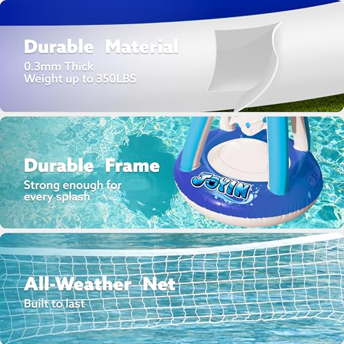 Image of JOYIN Inflatable Volleyball Net & Basketball Hoops Pool Float Set; Balls Included for Kids /Adults, Summing Pool Game, Floating, Summer Floaties, Volleyball Court |Basketball,L-Dark Blue