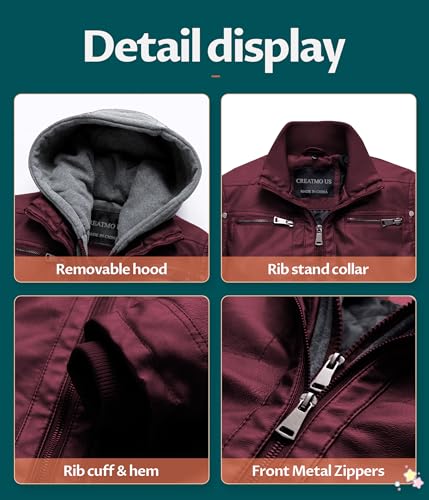 Image of Boy's Faux Leather Jacket Windproof Warm Winter Coat Kids Bomber Outerwear Waterproof PU Motorcycle Jacket