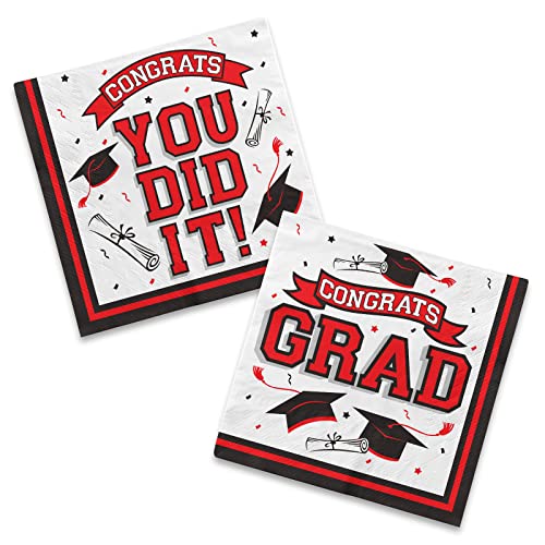 Graduation Party Supplies Disposable Paper Cocktail Napkins For 2023 Graduation Party Decorations, 80 Pack（Red And Black） #TOP23