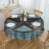 WARM TOUR Western Metal Texas Brown Star Kitchen Table Cloth Waterproof Round Tablecloths,Farmhouse