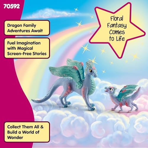 Image of Schleich Bayala - 2Pc Flower Dragon And Baby Toy Figurine - Kids 5+ | 70592 | Unicorn Figurine, Fantasy Toy for Girls 5+, Magical Collectible, Screen-Free Imaginative Pretend Play, Fairy Animal Figure