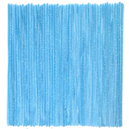 TOAOB Pfeifenreiniger zum Basteln Blau mit Glitzer 100 Stück Chenilledraht Biegeplüsch Basteldraht und Gestalten von Tieren Figuren und Anderen Formen Dekorieren Kunst Handwerk