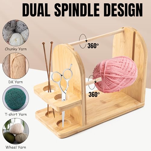 Support de fil à double broche en bois avec rangement d'accessoires