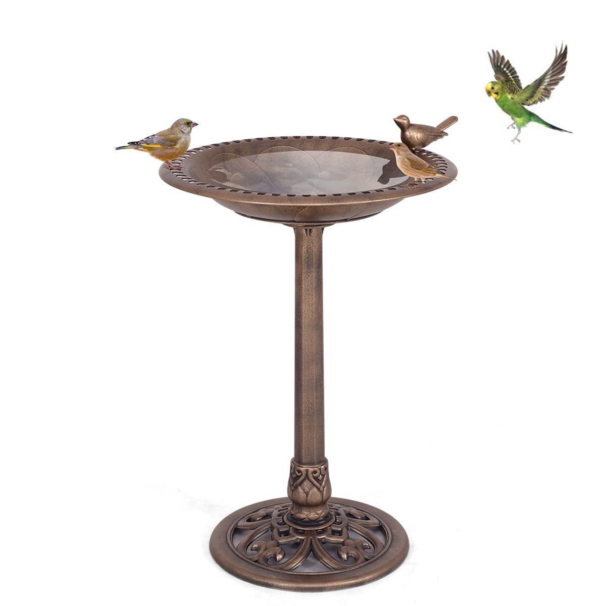 SOARS Comedero Pájaros Exterior, Bebedero para Pájaros de 72 cm de Altura, Baño Aves Estilo Retro Incl. 3 Clavos de fijación, Resistente a la Intemperie para balcón, jardín y Bosque (Bronce)