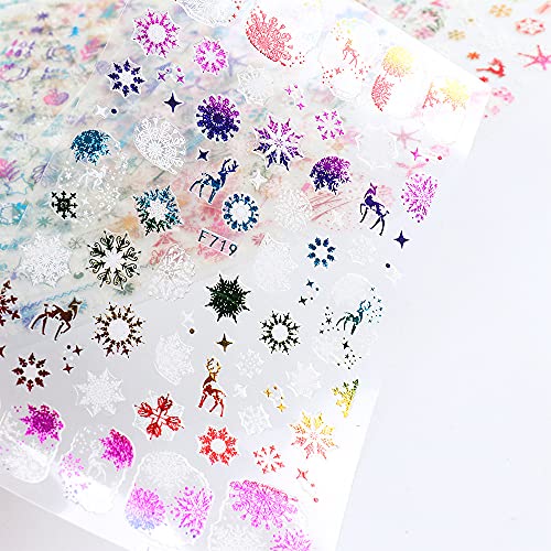Christmas Nail Stickers, 3D Holographic Snowflake Nail Decals Snowflake Elk Bell Xmas Tree Colourful White Self -Adhesive Winter Nail Art Stickers For Women Girls(8Sheets) #TOP7