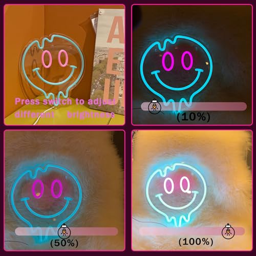 Image of Smiley Face Neon Sign Dimmable Neon Signs for Wall Decor 12.2x12.2 Inch Neon Sign Preppy Room Decor Led Signs for Teen Girls Bedroom Dorm Wall Decor Dorm Aesthetic Smiley Face Decor