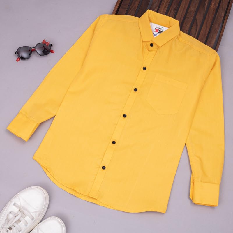 Image of Boy's Kids Regular Fit Solid Pattern Cotton Shirt with Pocket Collared Neck Long Sleeve Button Down Closure Type and Standard Length | Boys Cotton T-Shirts Set | Shirt for Boy