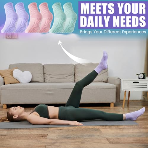 Image of Liitrsh 12 Pairs Pilates Socks with Grips for Women Non Slip Yoga Crew Socks for Dance, Barre, Hospital, Workout
