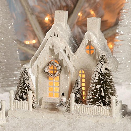 Bethany Lowe Christmas Village Large White Ivory House Cottage Double Roof