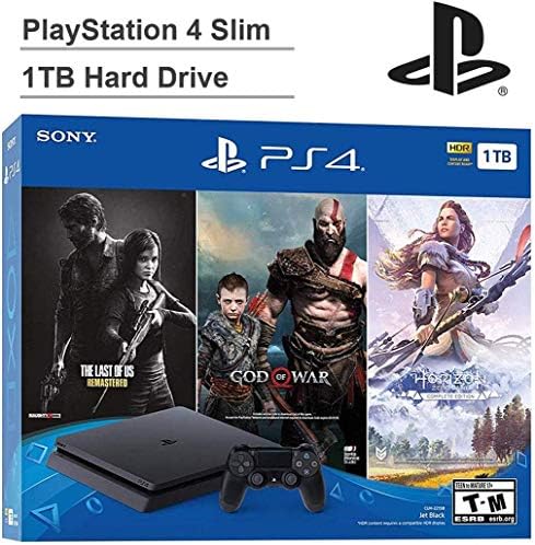 KKE Upgrades 2020 Newest 1TB Hard Drive Playstation 4 Slim (PS4 Slim) Console Holiday Bundle -Included 3 Games (Horizon Zero Dawn, God of War, The Last of Us)