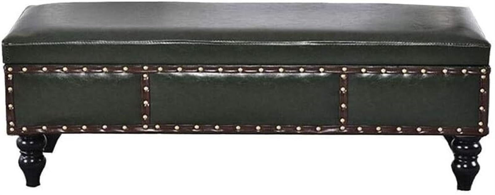 Tabouret de lit ottoman vert en bois massif avec grand coffre caché