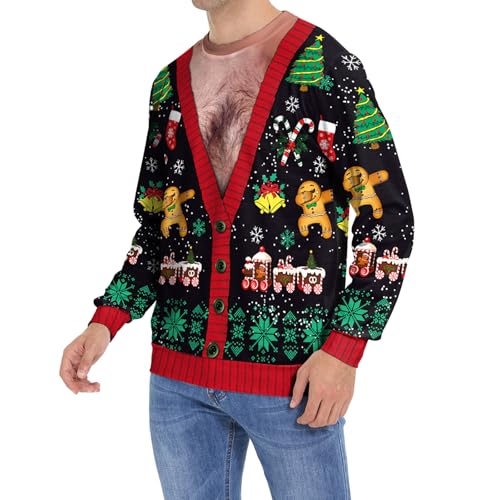 Eciodci Fake Cardigan Christmas Sweatshirt with Xmas Lights Print - Image 5