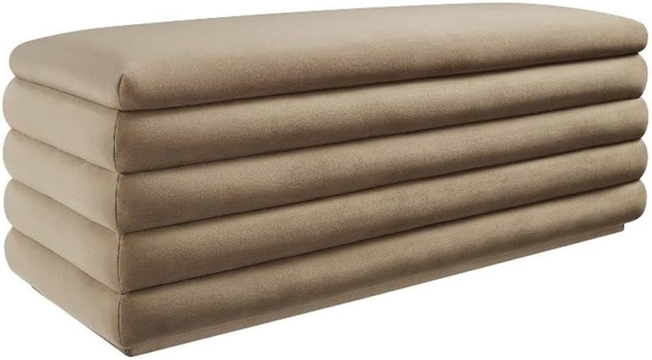 Modway Mezzo 46 Inch Performance Velvet Upholstered Storage Bench in Taupe - Channel Tufted Ottoman for Bedroom, Entryway - Versatile Bed and Living Room Bench with Storage