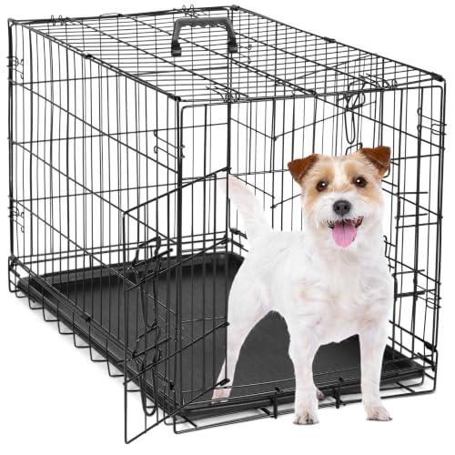 Image of Sweetcrispy Dog Crate 30 Inch, Small Dog Cage, Foldable Puppy Pet Kennel | Single Door, Metal Kennel, Secure Lock, Removable Tray, Indoor Outdoor Training Travel