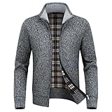 KUDORO Mens Knitted Cardigans Thick Sweater Full Zip Stand Collar with Fleece Lined Knitwear Jumpers Casual Winter Coat Sweater Top for Men