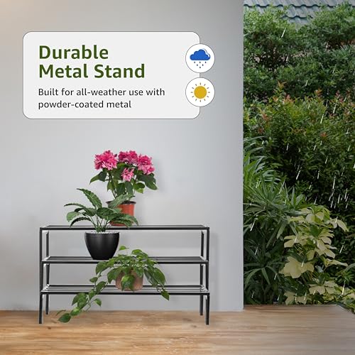 Image of Amazon Brand - Solimo Metal Plant Stand (Set of 3, Black) - Heavy-Duty, Rust-Resistant Iron Rack, Indoor & Outdoor Use, 25.5 x 70 x 38cm, Supports 60 kg per Shelf