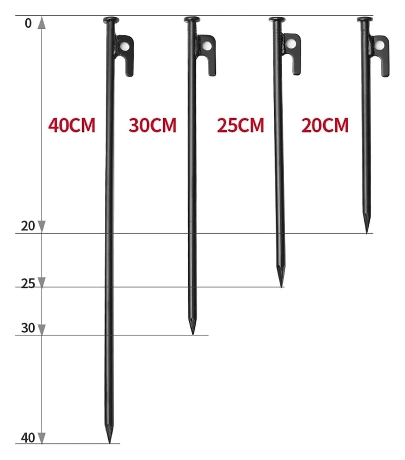Camping-Heringe, Zeltpfähle, 4 Stück Zeltheringe, Nägel, Campingzubehör, Wohnmobil, Wandern, Outdoor, Aluminium, Strand, schwarz, langer Baldachin-Bodennagel (20 cm)(40cm)