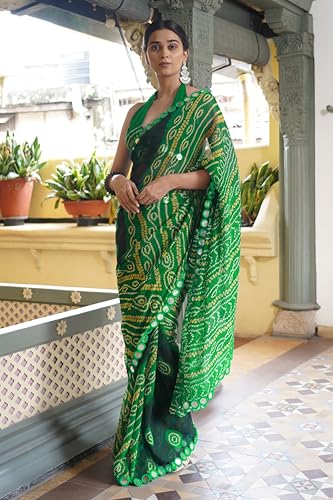 Image of MIRCHI FASHION Women Saree Georgette Traditional Bandhani | Ethnic Printed Sari for Social Gatherings with Unstitched Blouse Piece