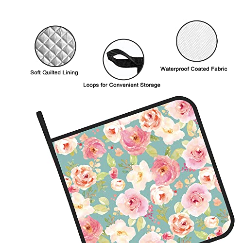 Vintage Rose Flower Pot Holders Set Of 2 Kitchen Heat Resistant Potholder For Microwave Cooking Baking Oven End Dishes And Bbq #TOP2
