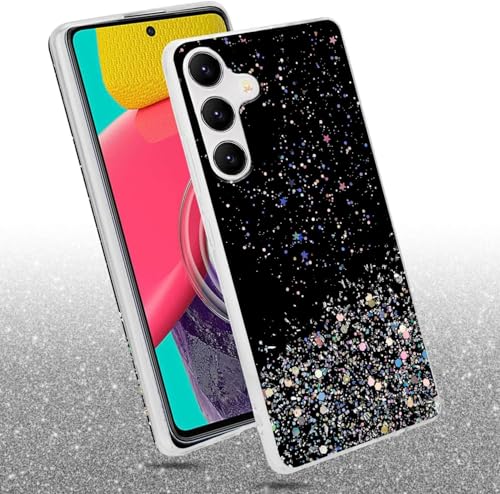 Image of VONZEE Glitter Case Compatible for Samsung M54 5G, Non Moving Glitter Stars Cover Soft TPU + Hard PC Bumper Bling Cover for Women Girls Protective Shockproof Phone Case (Black)