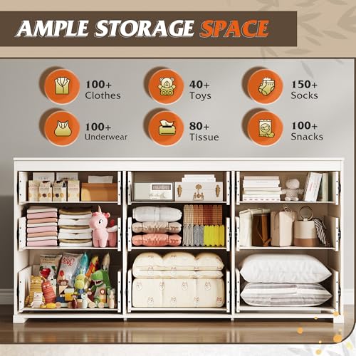 WLIVE 9 Drawer Dresser for Bedroom, 63" Wide White Drawers Large Wood Chest of Drawers Organize with Sturdy Metal Handle, Modern Dresser for TV Stand, Living Room Office, Hallway, Ball Bearing Slide