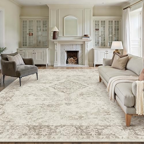 PureCozy 6x9 Area Rug Beige Washable Living Room Bedroom Carpet