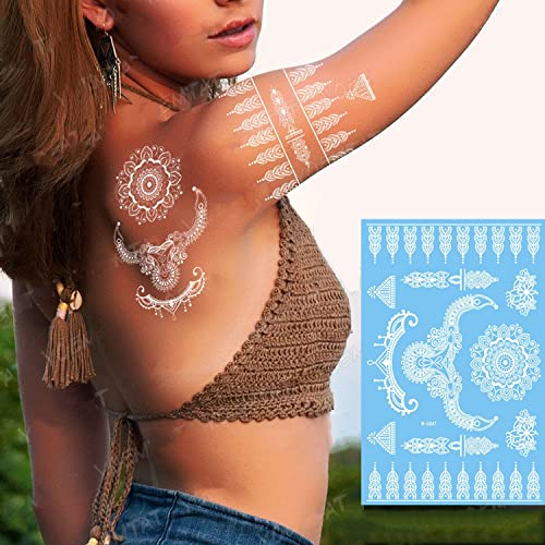 Henna Tattoos, Henna Temporary Tattoos White Waterproof Tattoo Stickers For Women Wedding Party Festivals, & Parties Decoration Suppliers 6Sheets #TOP3